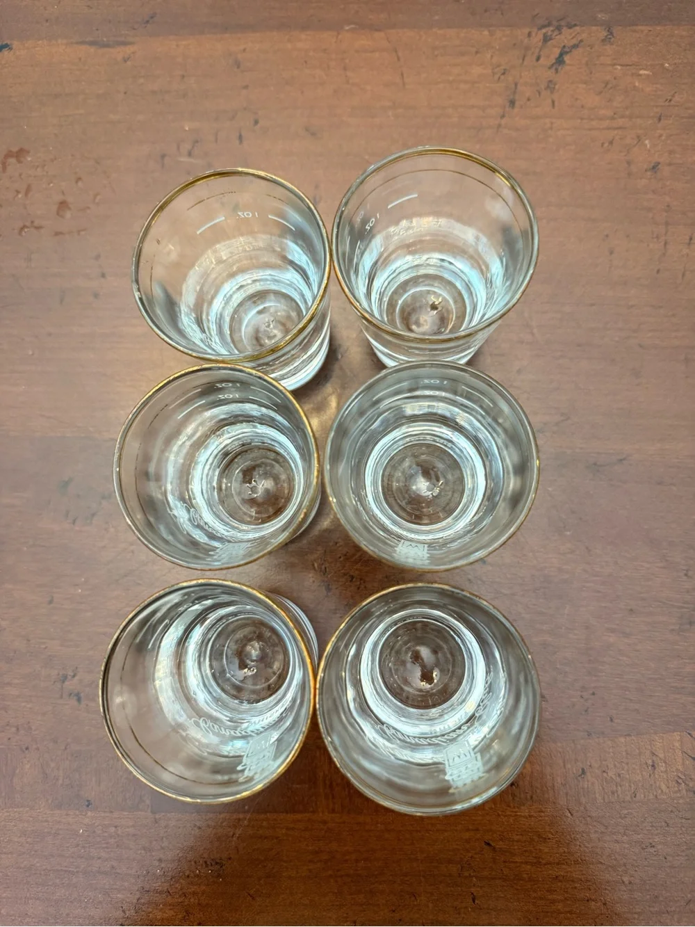 Vintage Canadian Club Whisky Shot Glasses Gold Rim Set of 6